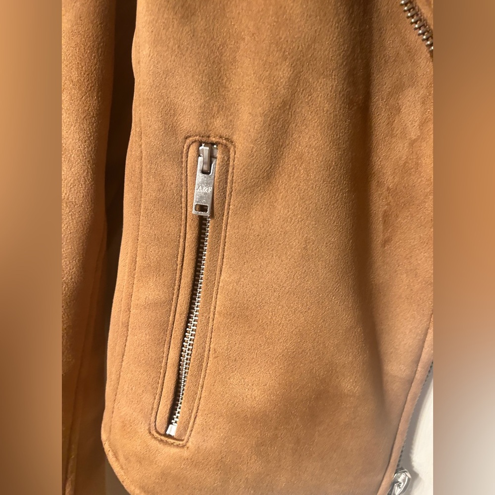 Like New Abercrombie Vegan Suede Moto Bomber Jacket, Brown - Picture 5 of 8